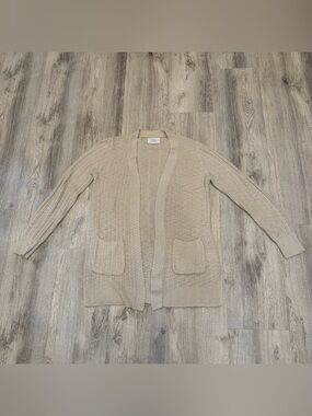 Pinque Open Front Knit Cardigan Sweater Beige Pockets Size Medium